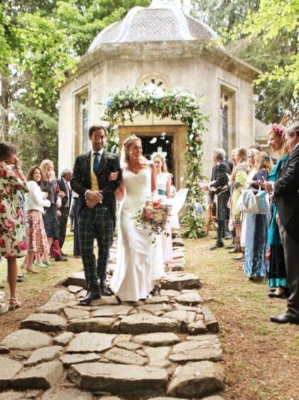 We love this gloriously happy picture of our recent bride Hermione in her stunning couture gown by Sheila Harding London with her equally dapper new husband. Many Congratulations.