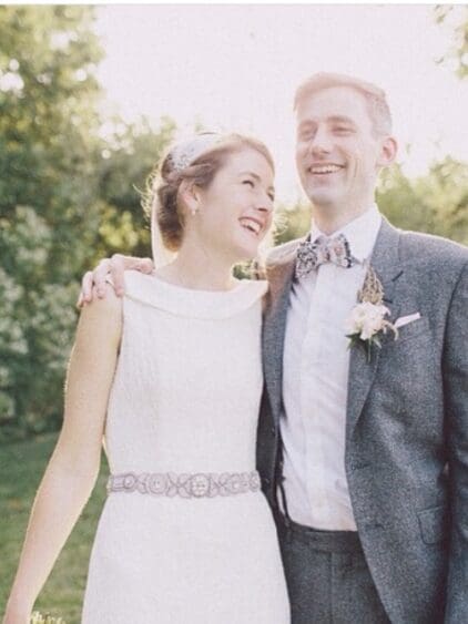 This wonderful picture of Laura on her wedding day wearing one of Sheila Harding London – Harmony Collection pieces.