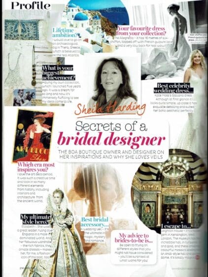 Sheila Harding – Secrets of a Bridal Designer. Featured in Brides Magazine Spring 2016.