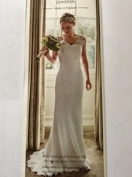 Sheila Harding Gown featured in Absolutely Weddings White Book Issue One.