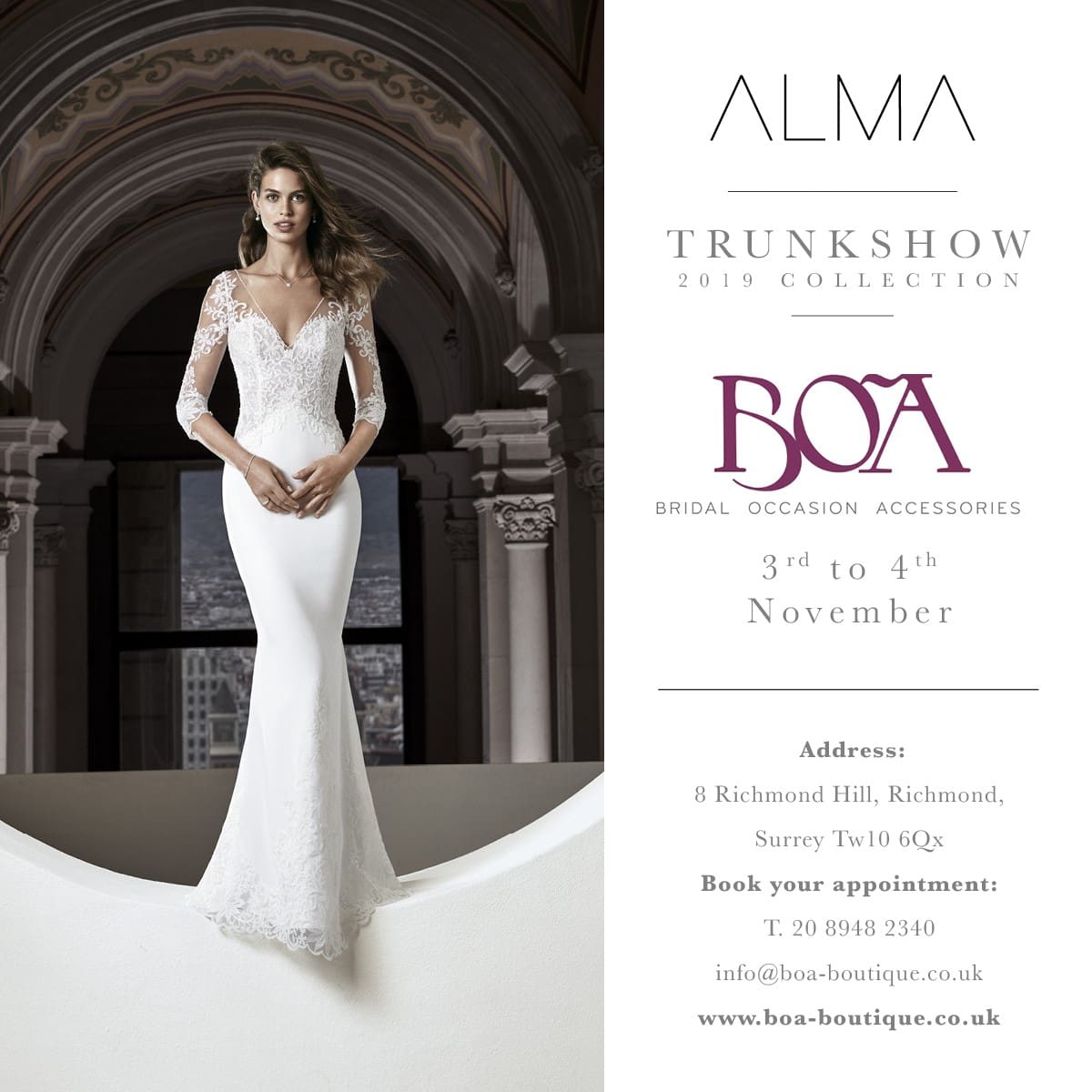 Alma Novia Trunk Show – 3rd to 4th November 2018
