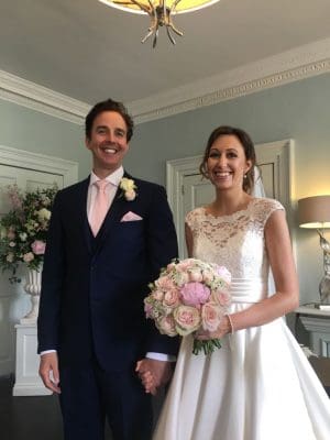 We love this picture of our Real Bride Helen (and her very dapper and matching new Husband!) Helen chose the stunning 'Brooke
